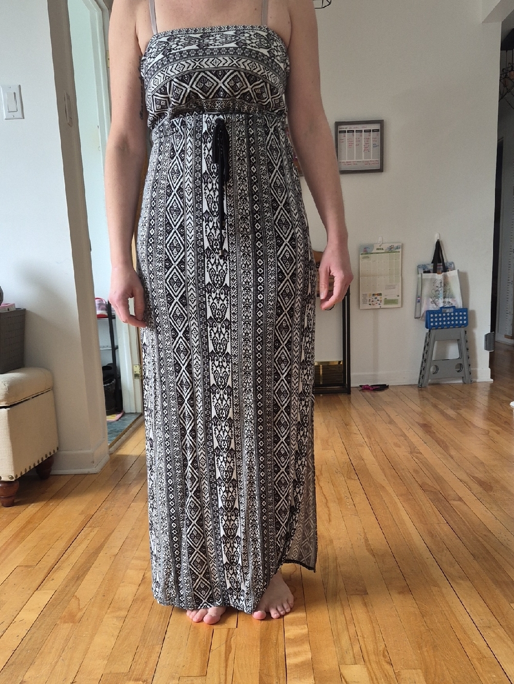 Ardene White and Black Printed Strapless Dress with Purple Accents